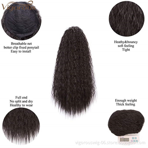 Vigorous 22" Long Curly Wavy Ponytail Extension Synthetic Clip in Drawstring Ponytail Extension Natural Ponytail Hairpiece